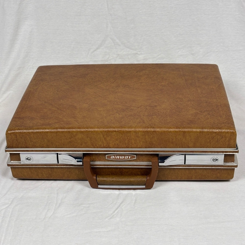 Vintage Airway Hard Shell Briefcase Brown Attache Case Faux Leather with Keys